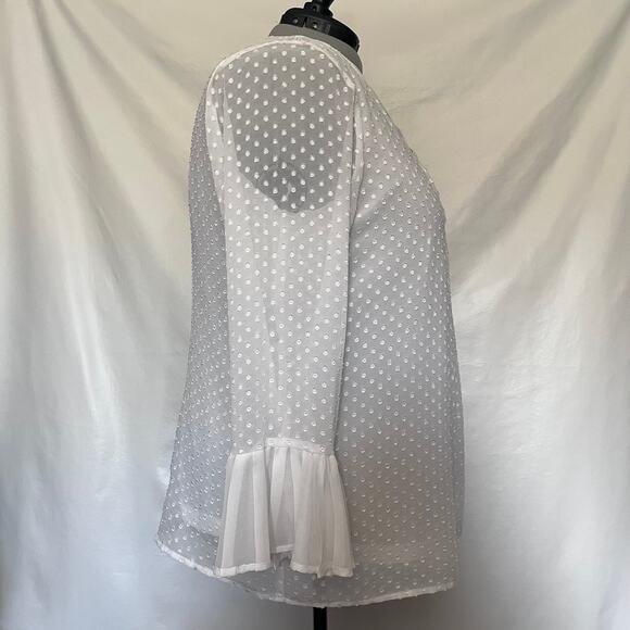 KRAZY KAT Popover Womens Blouse 2XL White 3D Polka Dot Ruffle Cottage Core Fairy - Picture 4 of 12